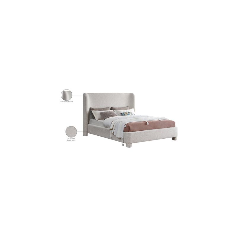 Meridian Furniture Penny Cream Boucle Fabric King Bed