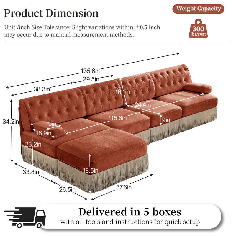 Gabwi 135" L Shaped Velvet Sectional image number 8