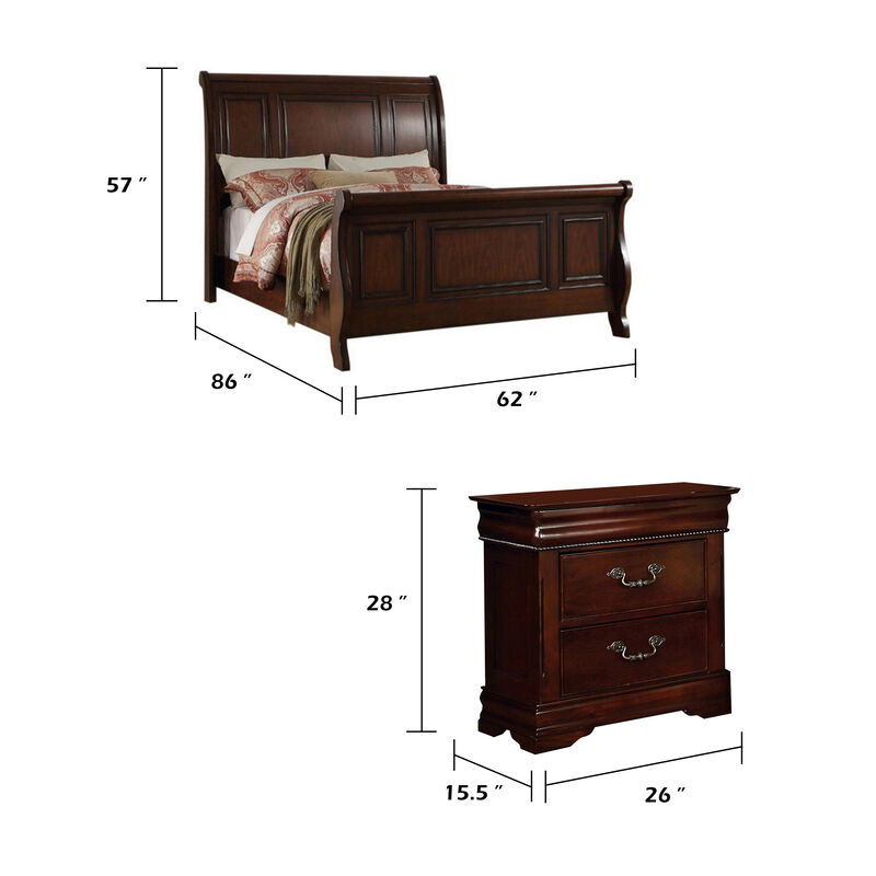 Queen Bedroom Set, Brown Wood, 3 Piece Set with 2 Nightstands image number 7