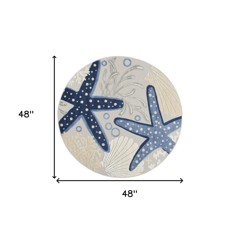 HomeRoots 4' Navy Blue And Gray Round Starfish Indoor Outdoor Area Rug image number 5