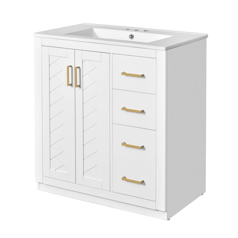Merax Bathroom Vanity Cabinet with Undermount Ceramic Sink, 3 Drawers, Spacious Cabinet image number 0