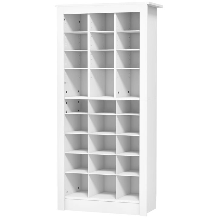 HOMCOM 58" Tall Shoe Cabinet for Entryway, Narrow Shoe Rack Storage Organizer with Open Cubes and Adjustable Shelves for 27 Pairs of Shoes, White