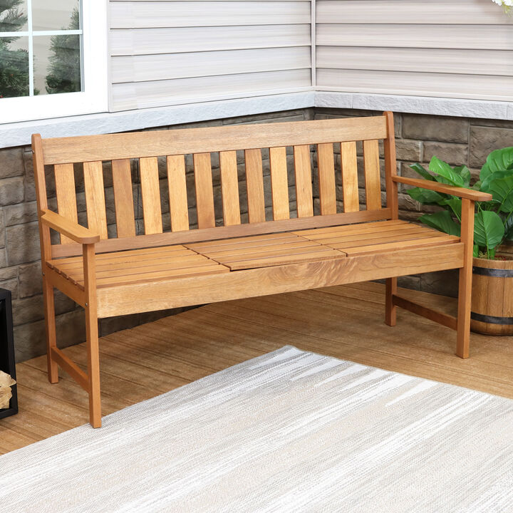 Sunnydaze 2-Person Meranti Wood Outdoor Bench with Pop-Up Table