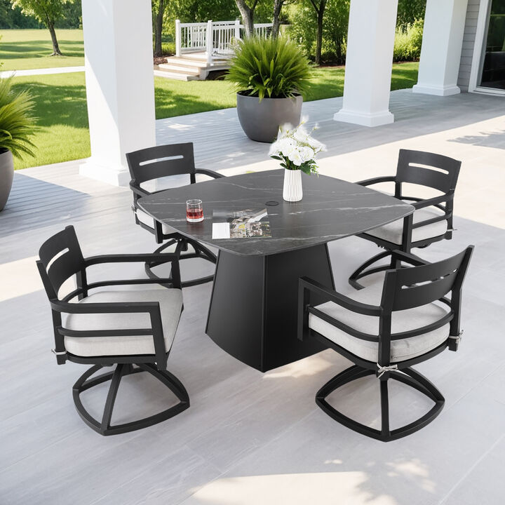 MONDAWE 5-Piece Outdoor Aluminum Patio Furniture Modern Chat Sofa Conversation Set with Removable Fabric Cushions