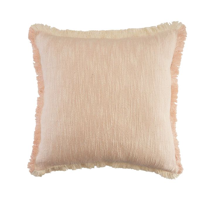 20" Pink and Cream Two Tone Hand Woven Square Throw Pillow