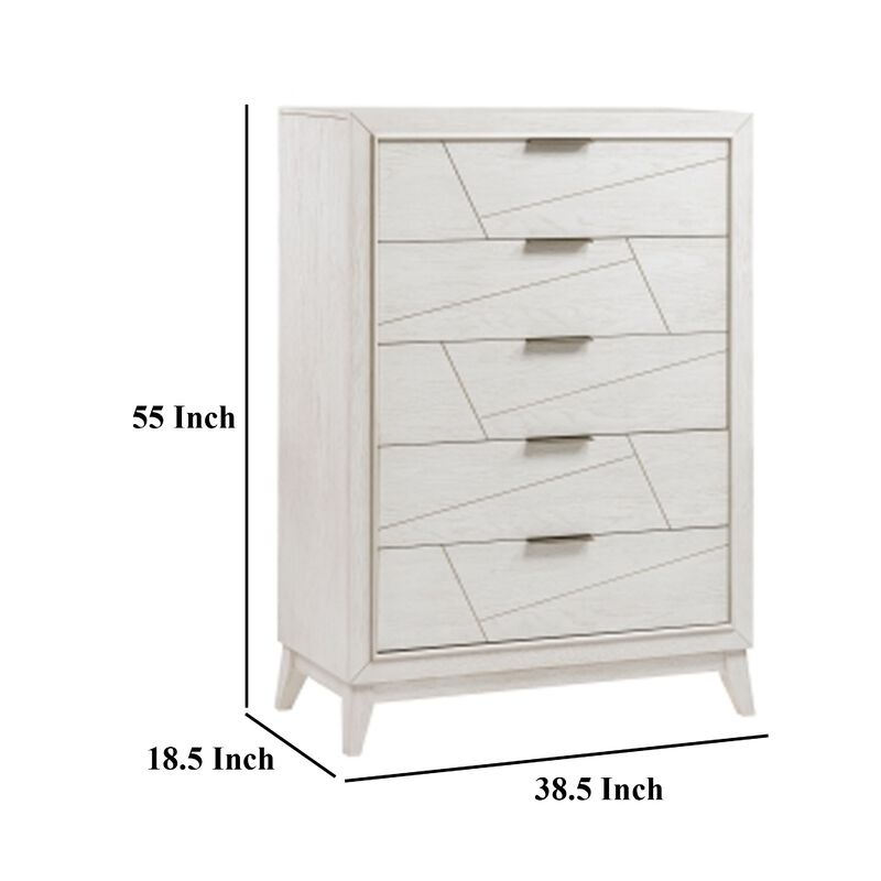 Zine Tall Dresser Chest, 5 Drawers, Antique White, Flat Black Handles - Benzara