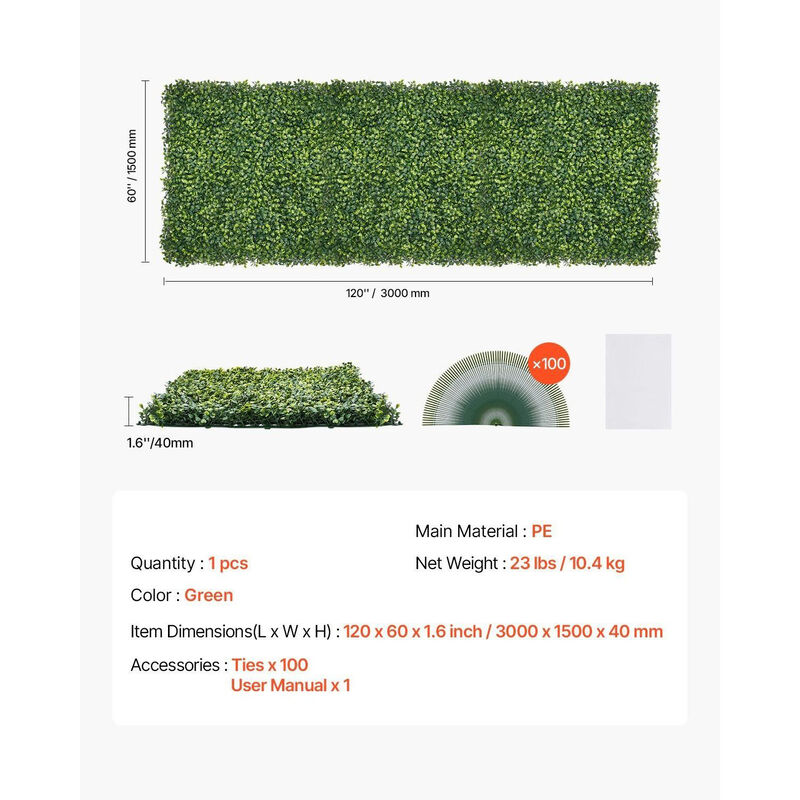 Milan Artificial Grass Wall Panels Boxwood Privacy Hedge for Garden Fence and Wall Decor-Green image number 2