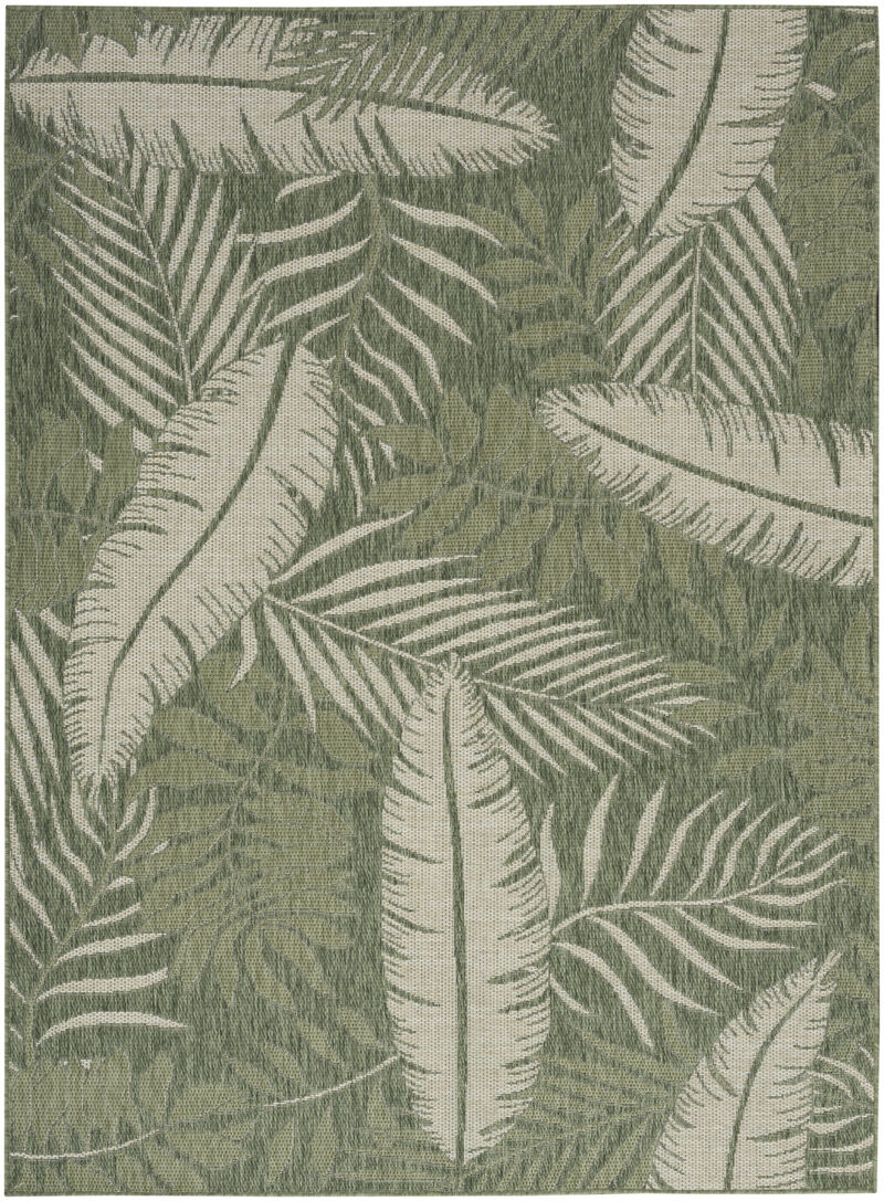 HomeRoots 6' X 9' Green And Ivory Palm Leaf Indoor Outdoor Area Rug image number 0