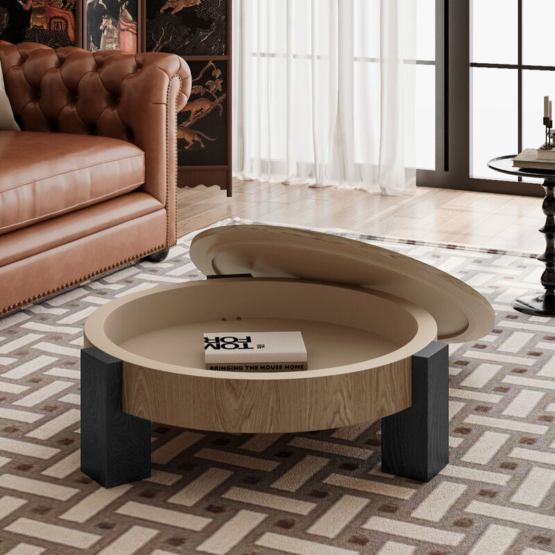 GOODSILO 33 Inch Round Coffee Table With Hidden Storage, Modern Sturdy Accent Table For Living Room Small Spaces image number 3