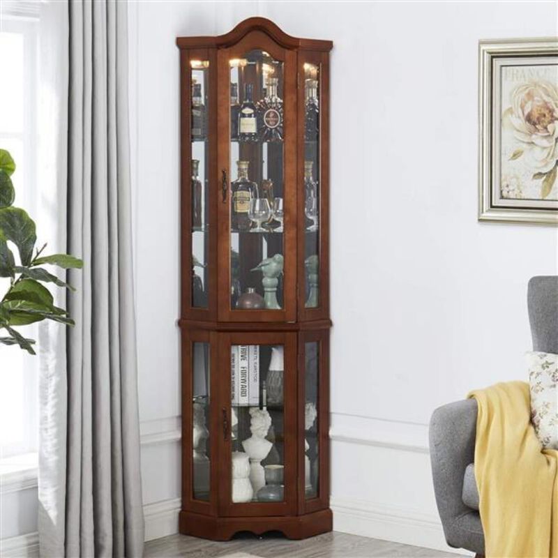 Corner Curio Cabinet with Lights Glass Display Cabinet for Collectibles & Home Decor