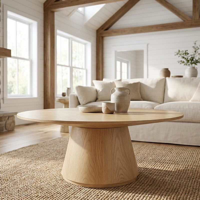 Starlight Canyon Home Brown Oak Veneer Coffee Table with Semi-Gloss Finish and Metal Hardware image number 2