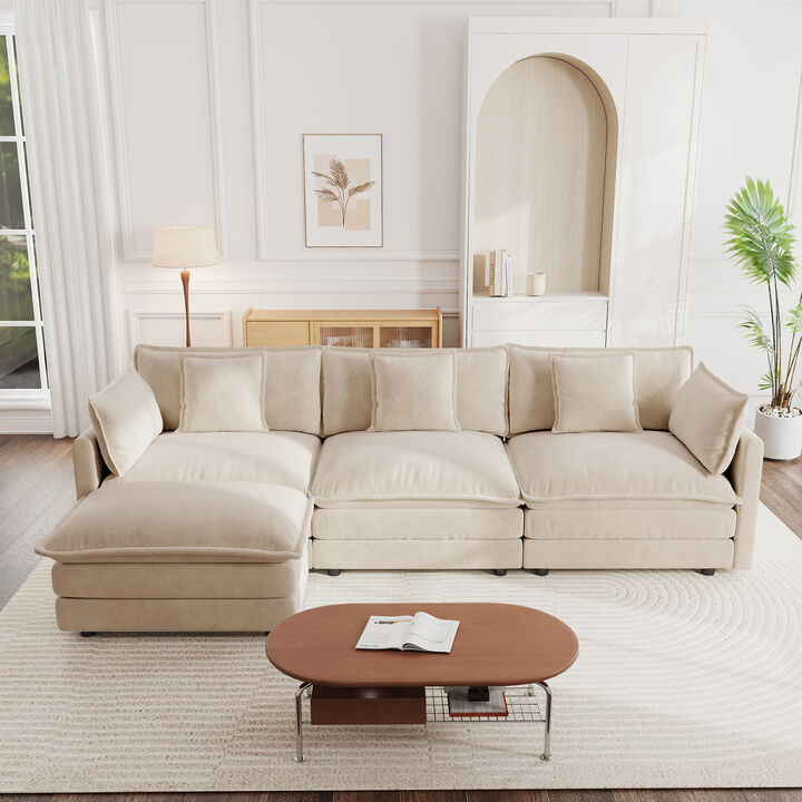 Plugke Chenille  L‑Shaped  Sectional Sofa