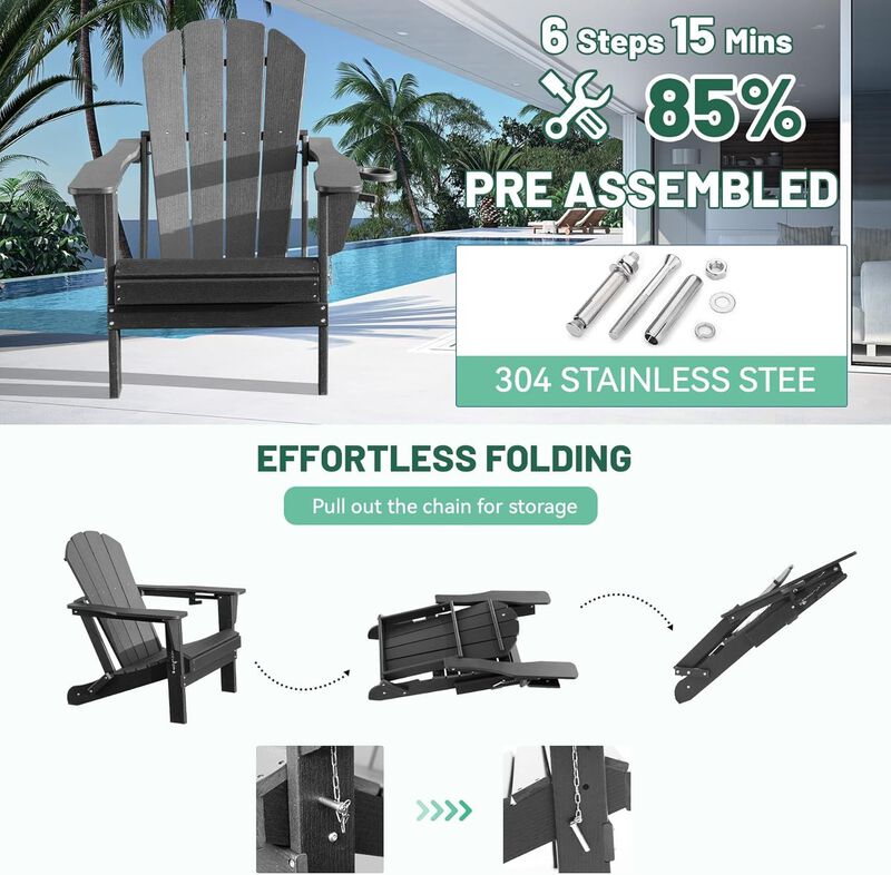 Hivvago Folding HDPE Adirondack Chair with Cup Holder image number 7