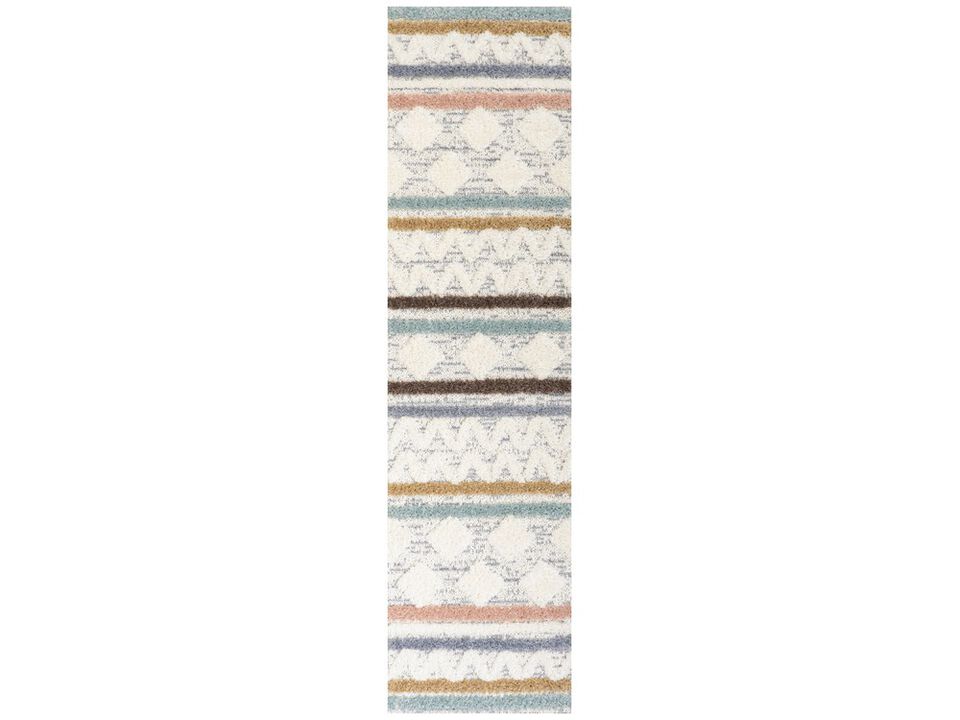 Faiza Moroccan Striped Geometric High-Low Multi/Cream 2 ft. x 8 ft. Runner Rug