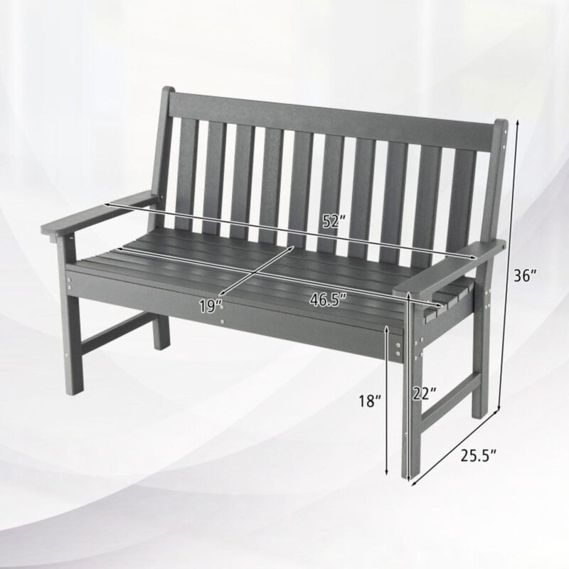 Hivvago 52 Inch All-Weather HDPE Outdoor Bench with Backrest and Armrests-Gray