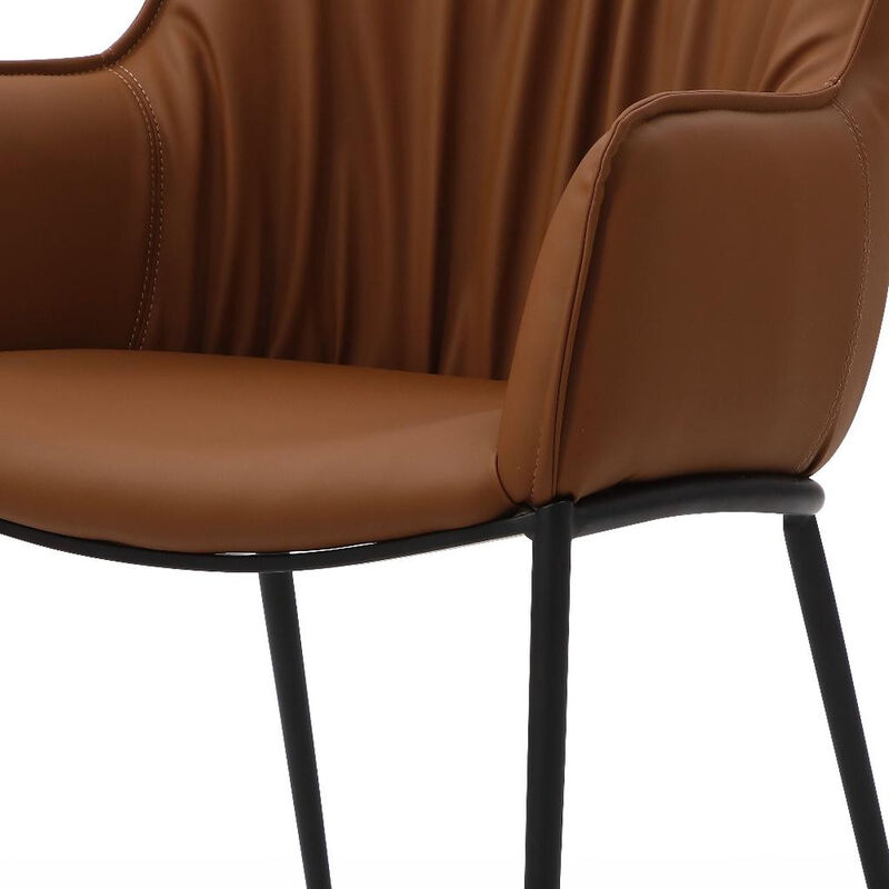 HomeRoots Brown and Black Faux Leather and Steel Dining Arm Chair image number 5