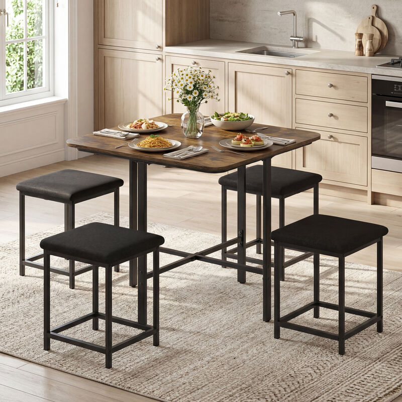 5 Piece Dining Table Set with 4 Cushioned Stools and Durable Metal Frame for Small Spaces image number 5