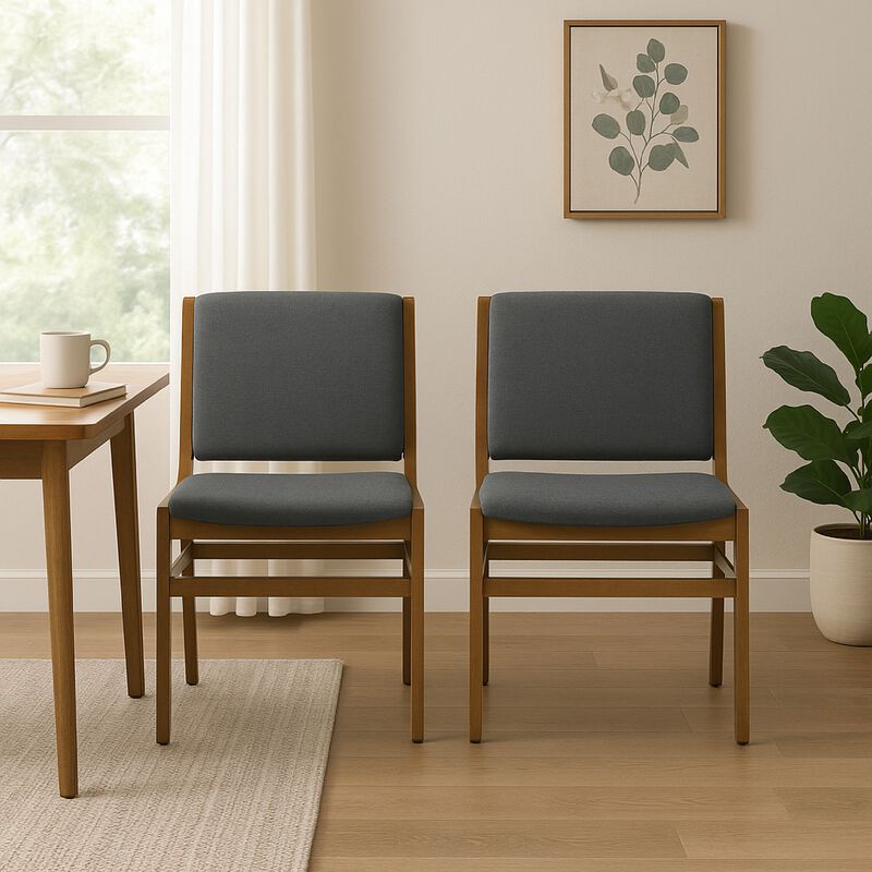 Rini Dining Side Chair Set of 2, Straight Wood Legs, Dark Gray Fabric