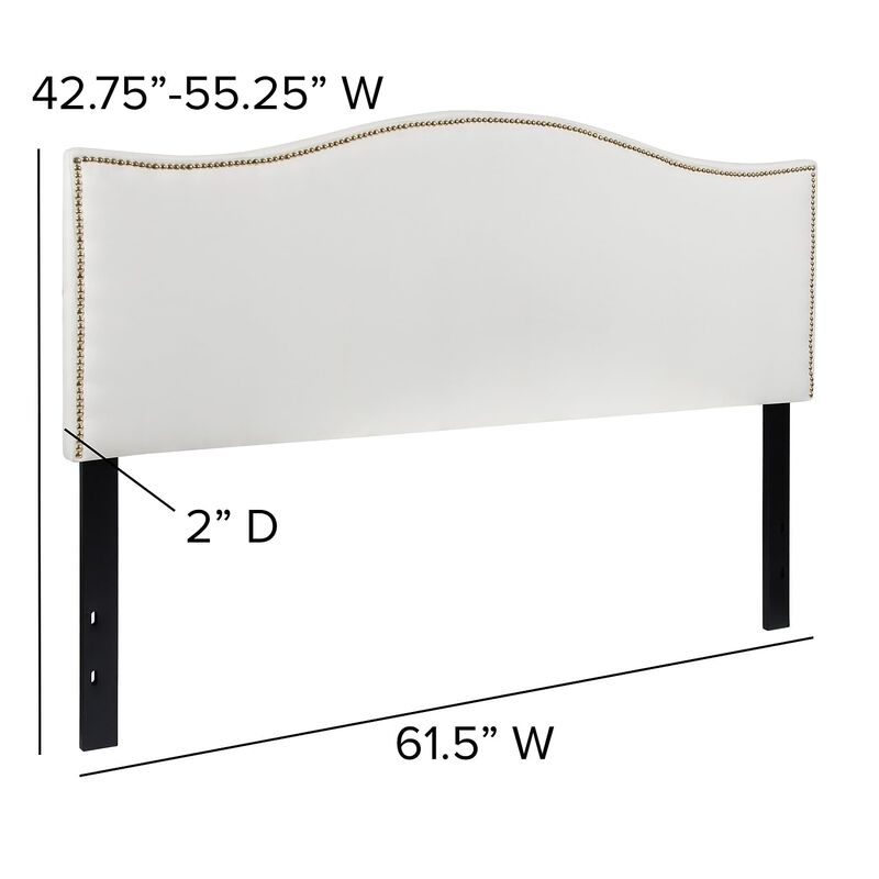 Flash Furniture Lexington Upholstered Queen Size Headboard with Accent Nail Trim in White Fabric