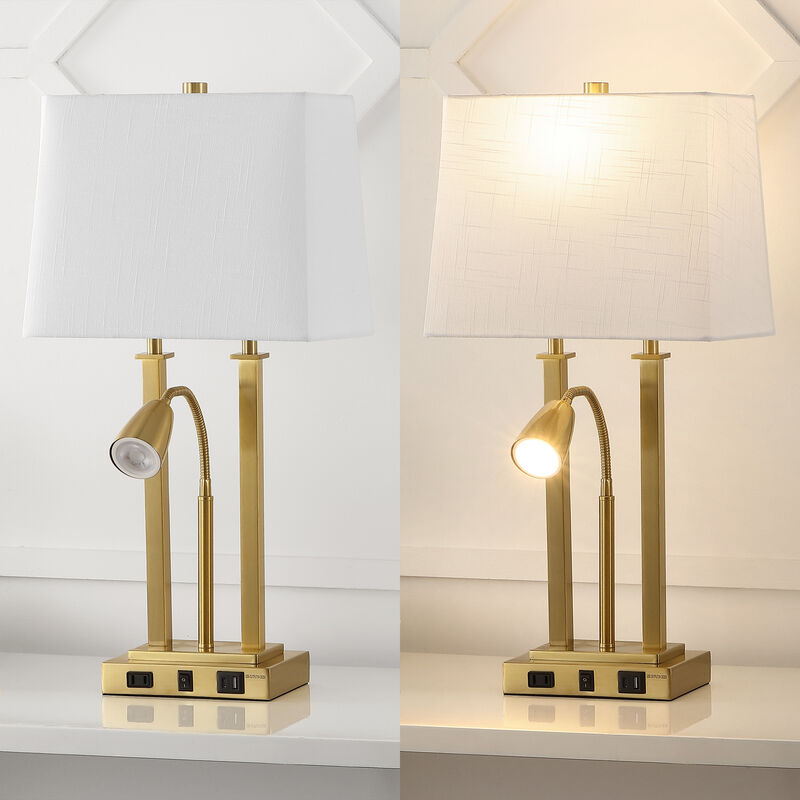 Blaire 2-Light Modern Farmhouse Metal LED Table Lamp with USB Charging port