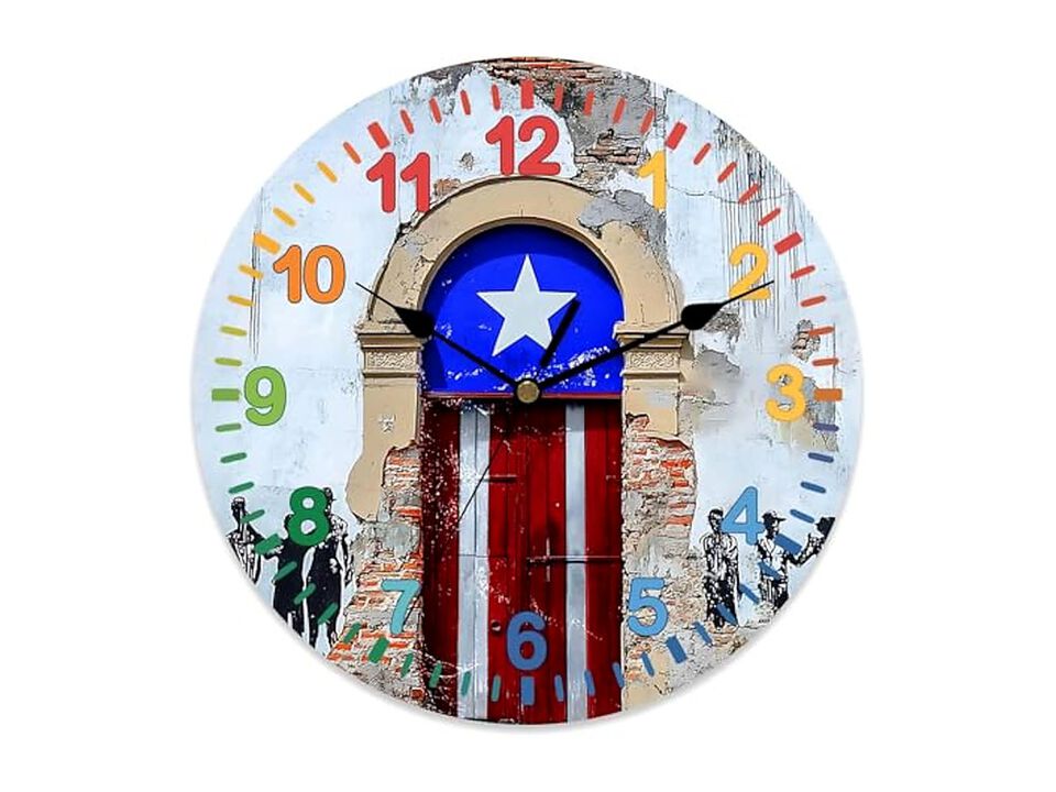 Puerto Rico Flag Country Rustic Shabby Wall Clock 14 Inch Silent Non Ticking