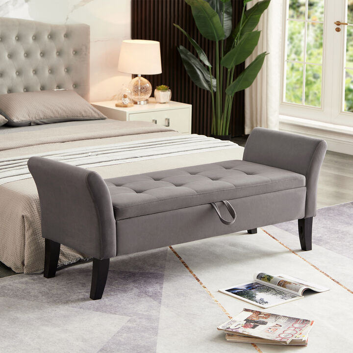 Streamdale 51.5'' Bed Bench With Storage Grey Velvet