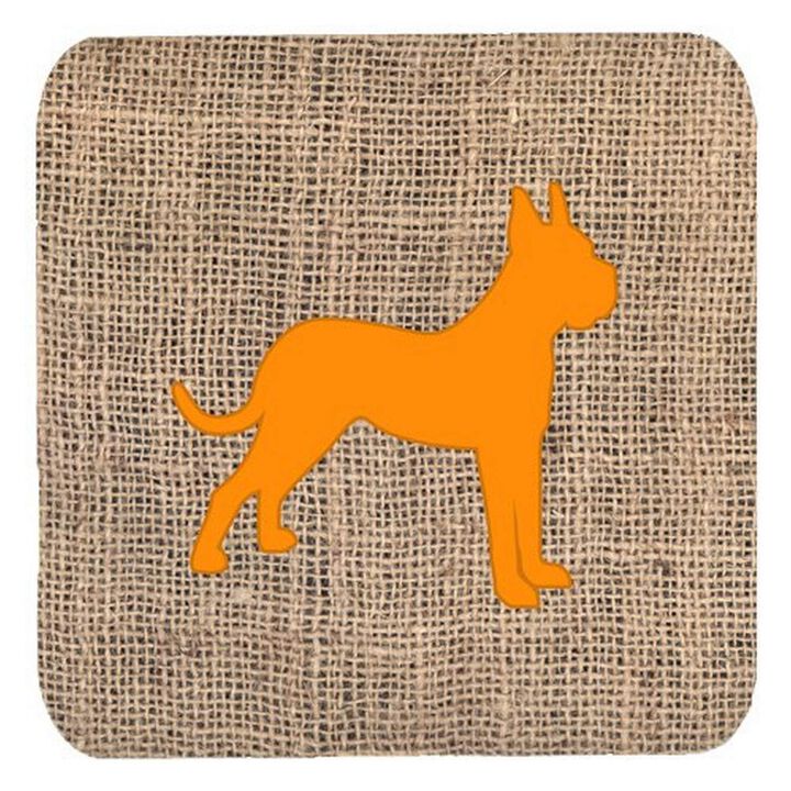 Caroline's Treasures BB1109-BL-OR-FC Boxer Burlap and Orange Foam Coasters (Set of 4), 3.5 H x 3.5 W, Multicolor