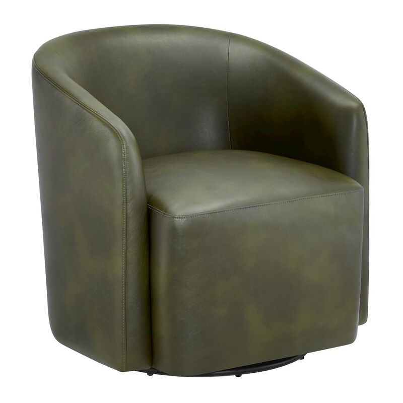 Amhurst Fern Green Faux Leather Swivel Barrel Chair