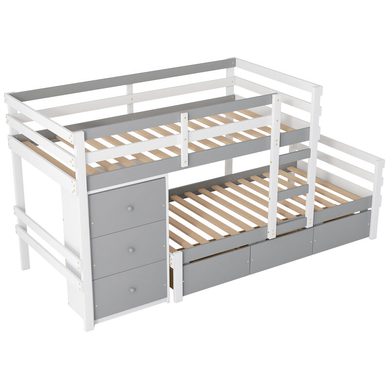 Merax Twin over Twin Loft Bunk Bed with Drawers and Ladder