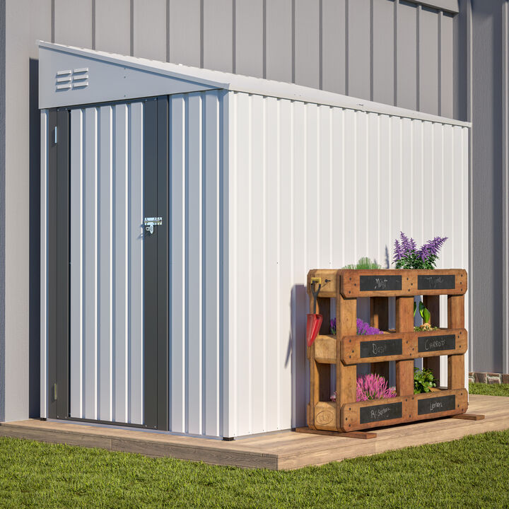 4' x 7' Lean-To Storage Shed, Heavy-Duty Metal Outdoor Garden & Bike Shed with Lockable Door