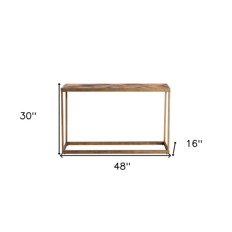 HomeRoots 48" Natural and Brass Solid Wood and Iron Frame Console Table image number 5