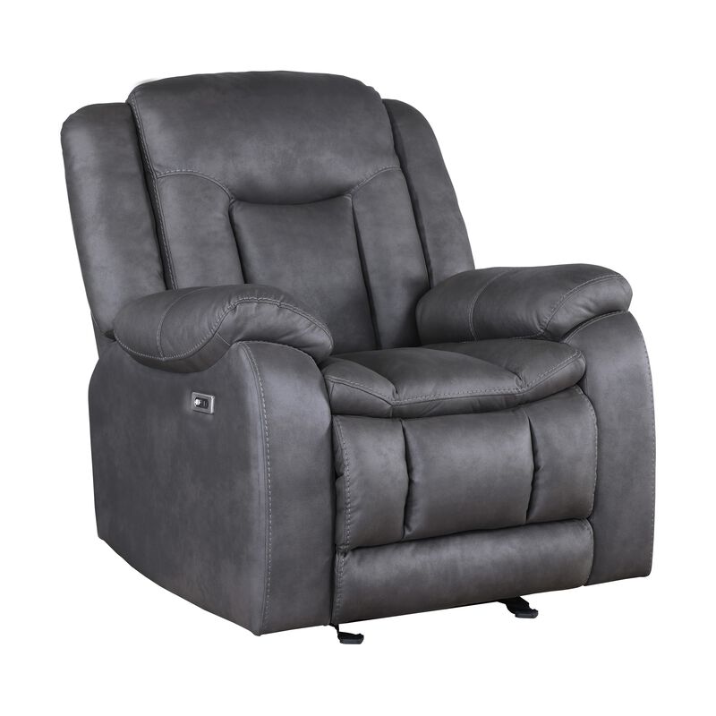 Olaf Manual Glider Recliner Chair, Plush Dark Gray Faux Leather - Benzara