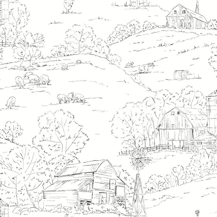 Pasture Toile Black & White Wallpaper
