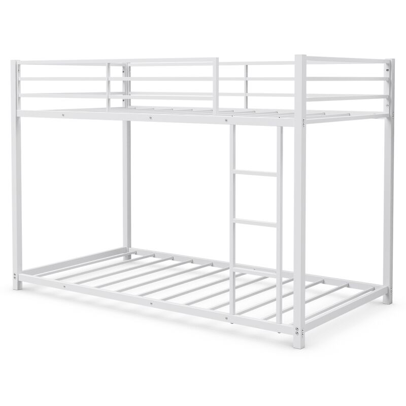 Sturdy Metal Bunk Bed Frame Twin Over Twin with Safety Guard Rails and Side Ladder