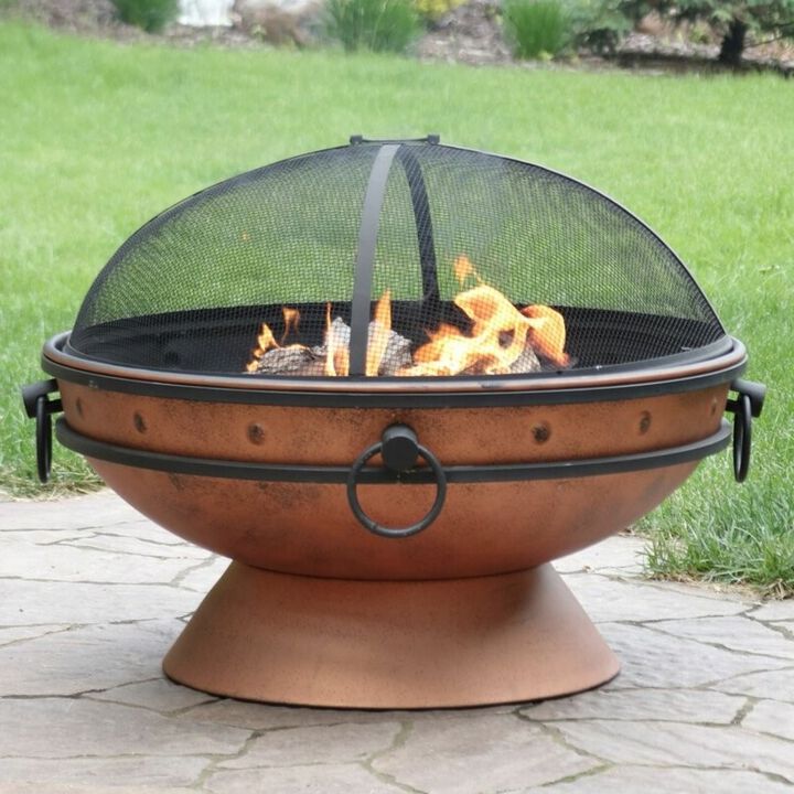 Hivvago Cauldron Steel Wood Burning Fire Pit with Spark Screen