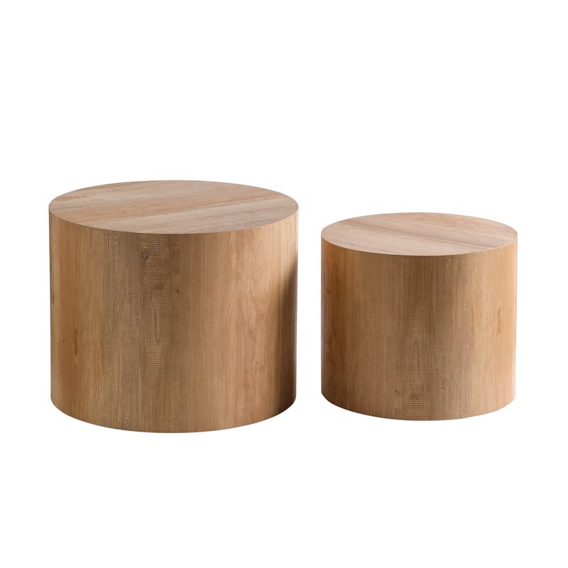 Modern Round Drum Nesting Coffee Table Set of 2, Wooden Cylinder Coffee Tables for Living Room, Space-Saving Design image number 0