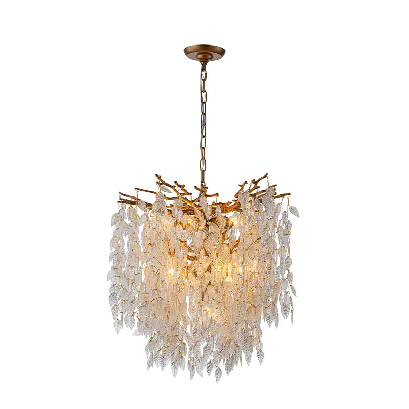 11-Light 22'' Modern Branch Chandelier with Glass Leaves in Painted Brass for Dining Room and Entryway image number 0