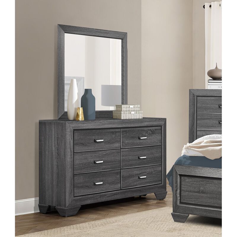 Wooden Bedroom Furniture Gray Finish 1pc Dresser of 6x Drawers Contemporary Design Rustic Aesthetic