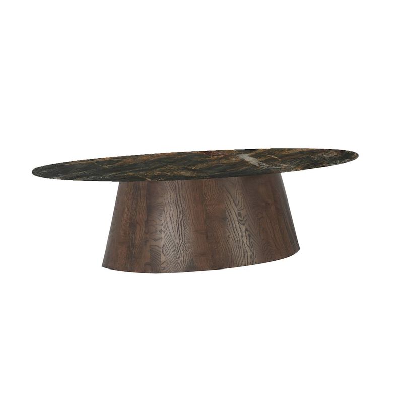World Interiors Caldera 52" Oval Coffee Table in Lava Marble with Dark Mango Base image number 0