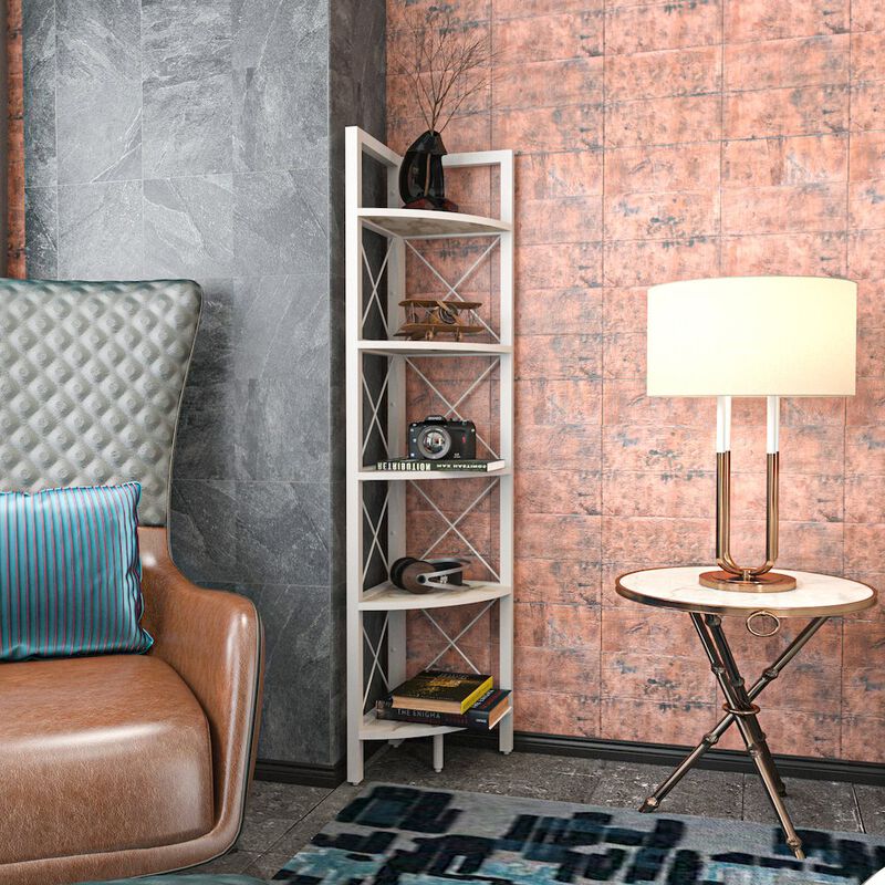 Decorotika Remo Corner Bookshelf - Ephesus White