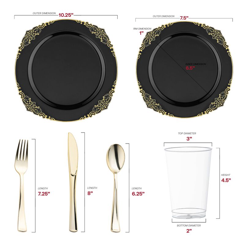 Black with Gold Fancy Round Plastic Wedding Value Set (30 Sets) image number 2