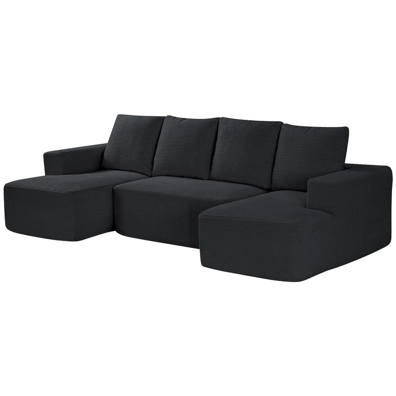 U Shaped Modular Sectional Sofa with Chaise and Cushions, Corduroy Sofa Couch image number 3