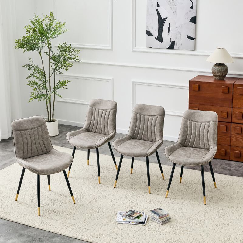 Set of 4 Dining Chairs PU Leather Side Dining Chairs with high back and stitched backrest Metal Leg Dining Chairs with leveling feet image number 4