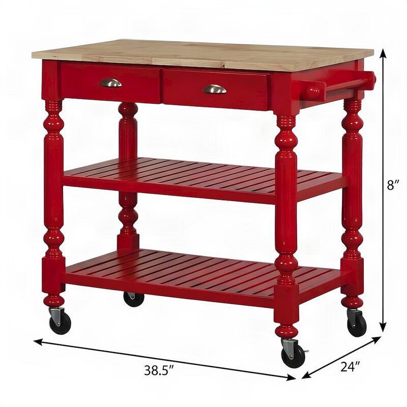 Solid Rubberwood Portable Kitchen Island Cart, Butcher Block Top, Cream image number 2