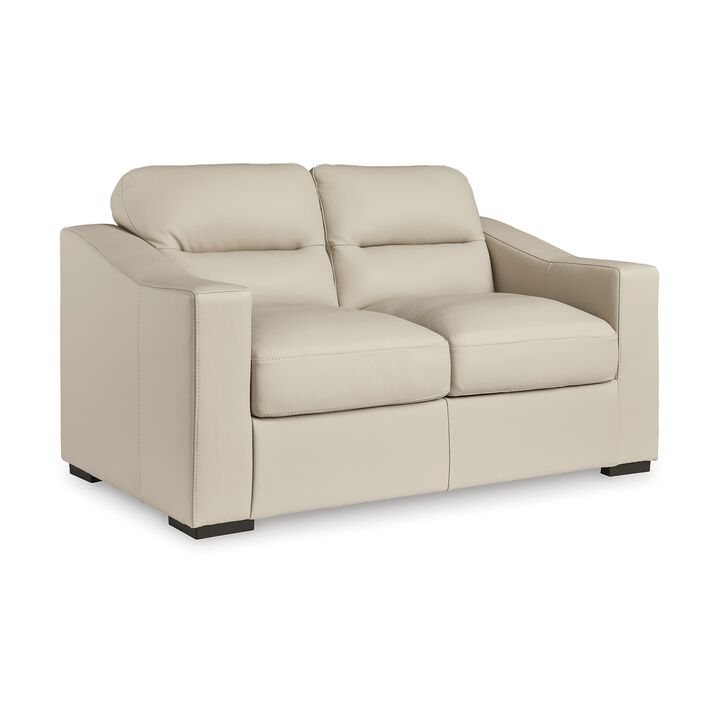 Rove Loveseat, Plush Cushioned Cream Real and Faux Leather, 67 Inch