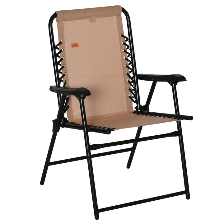 Outsunny Patio Folding Chair, Outdoor Bungee Sling Chair w/ Armrests, Portable Lawn Chair for Camping, Garden, Pool, Beach, Backyard, Gray