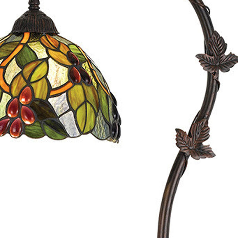 HomeRoots 61" Bronze Floor Lamp With Green And Yellow Glass Dome Shade image number 3