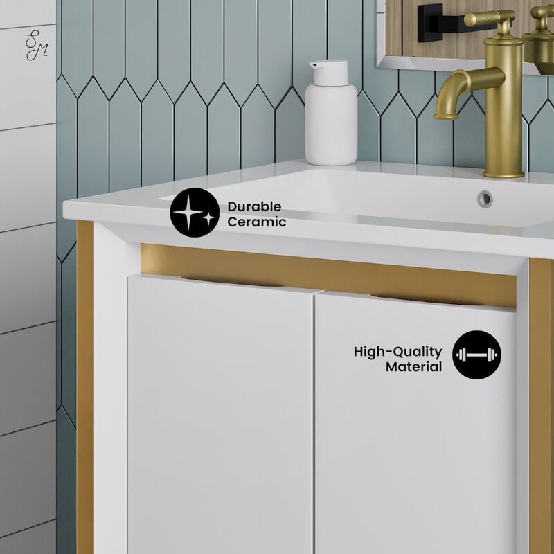 Marseille 24" Bathroom Vanity in White and Brushed Gold image number 3