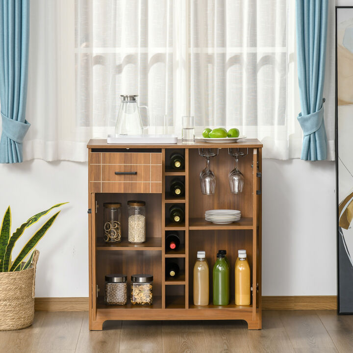Wine Bar Cabinet Storage with Bottle Racks and Glass Holders for Living Room or Kitchen
