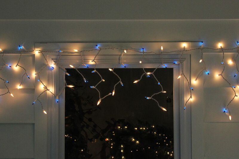 50 Blue and Clear Mini Window Curtain Icicle Christmas Lights - 2.6 ft White Wire